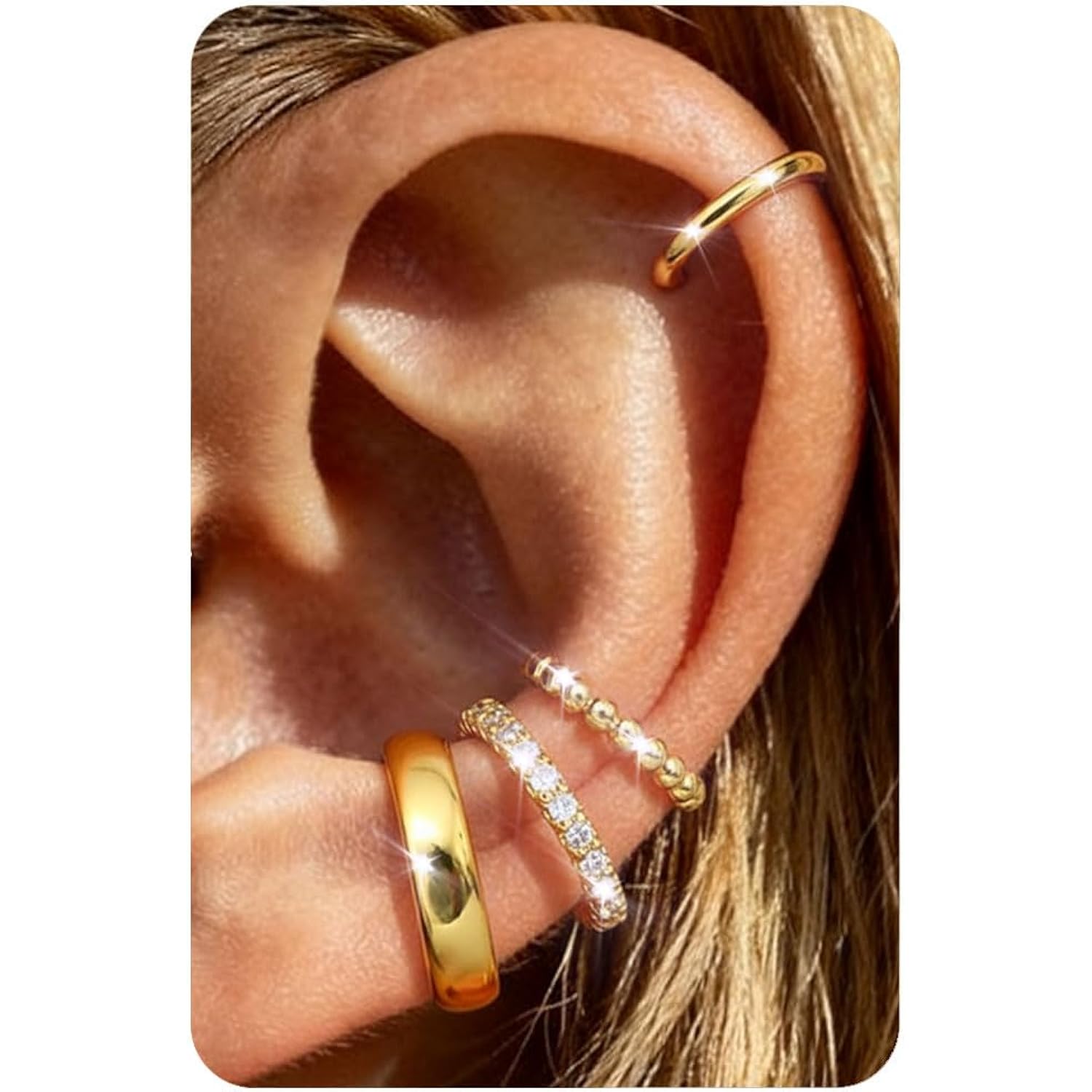 𝟒𝐏𝐚𝐢𝐫𝐬 14K Gold Plated Ear Cuff Earrings for Women Non Piercing - Hypoallergenic Ear Cuffs 14K Silver/Gold Plated Non Tarnish Clip on Cartilage Earrings Fake Earring Set Trendy Jewelry