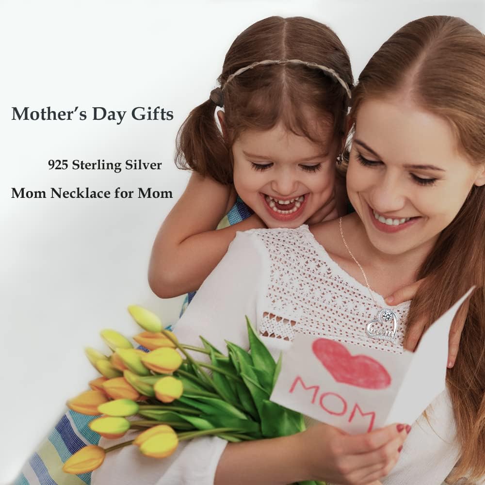 Dorella Mothers Day Birthday Gifts for Women 925 Sterling Silver May June July Birthstones Necklace Emerald Ruby Pearl Sapphire and More Stones Jewelry for Her Love Heart Pendant Necklace