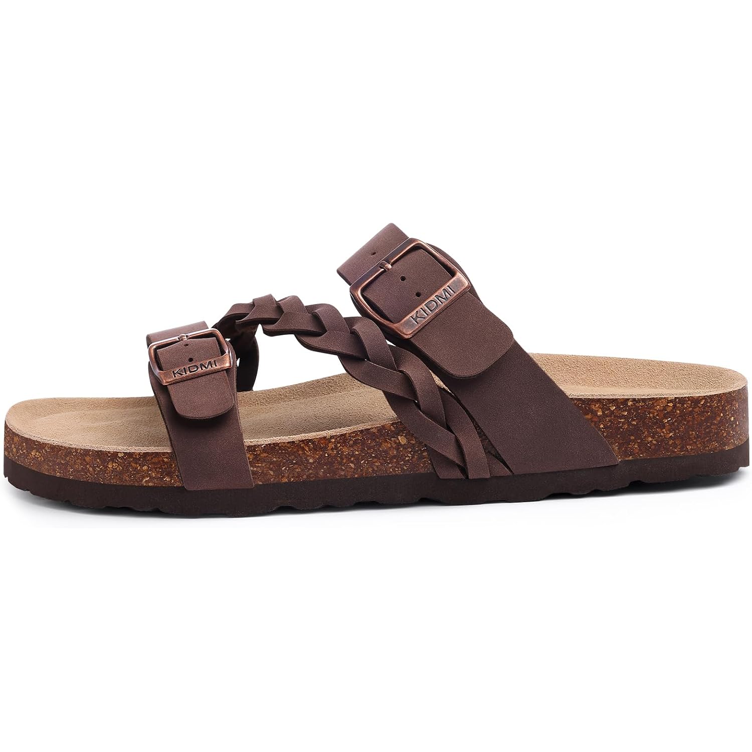Kidmi Women'S Cork Footbed Sandals With Arch Support Comfortable Slip-On Slide Sandals With Adjustable Buckle For Summer