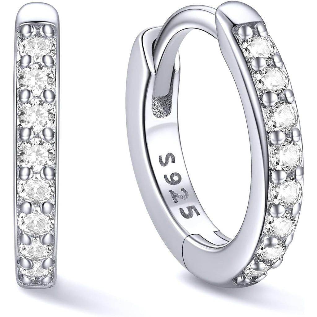 ChicSilver 925 Sterling Silver Huggie Earrings for Women 14K Gold Plated Silver Hoop Earrings for Women Hypoallergenic Small Cubic Zirconia Huggie Earring (6/8/10/12/14/16/18/20mm)
