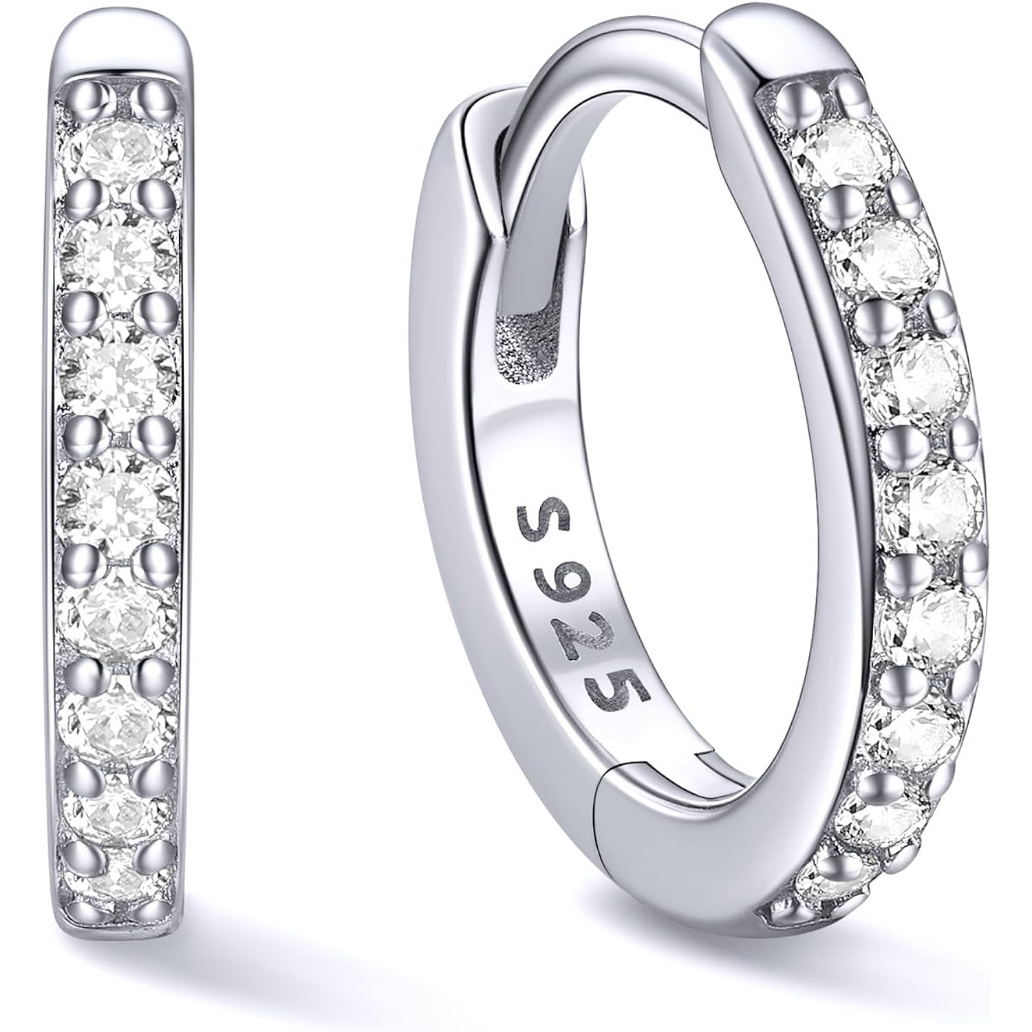ChicSilver 925 Sterling Silver Huggie Earrings for Women 14K Gold Plated Silver Hoop Earrings for Women Hypoallergenic Small Cubic Zirconia Huggie Earring (6/8/10/12/14/16/18/20mm)