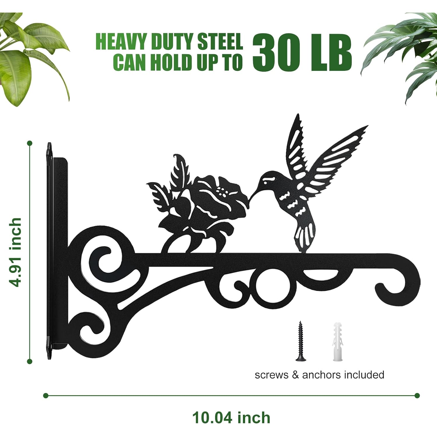 2-Pack 10 Inch Aesthetic Plant Hangers Outdoor – Metal Hanging Plant Bracket With Beautiful Hummingbird Pattern – Heavy Duty Plant Hooks For Hanging Plants, Bird Feeder, Wind Chime, Lantern