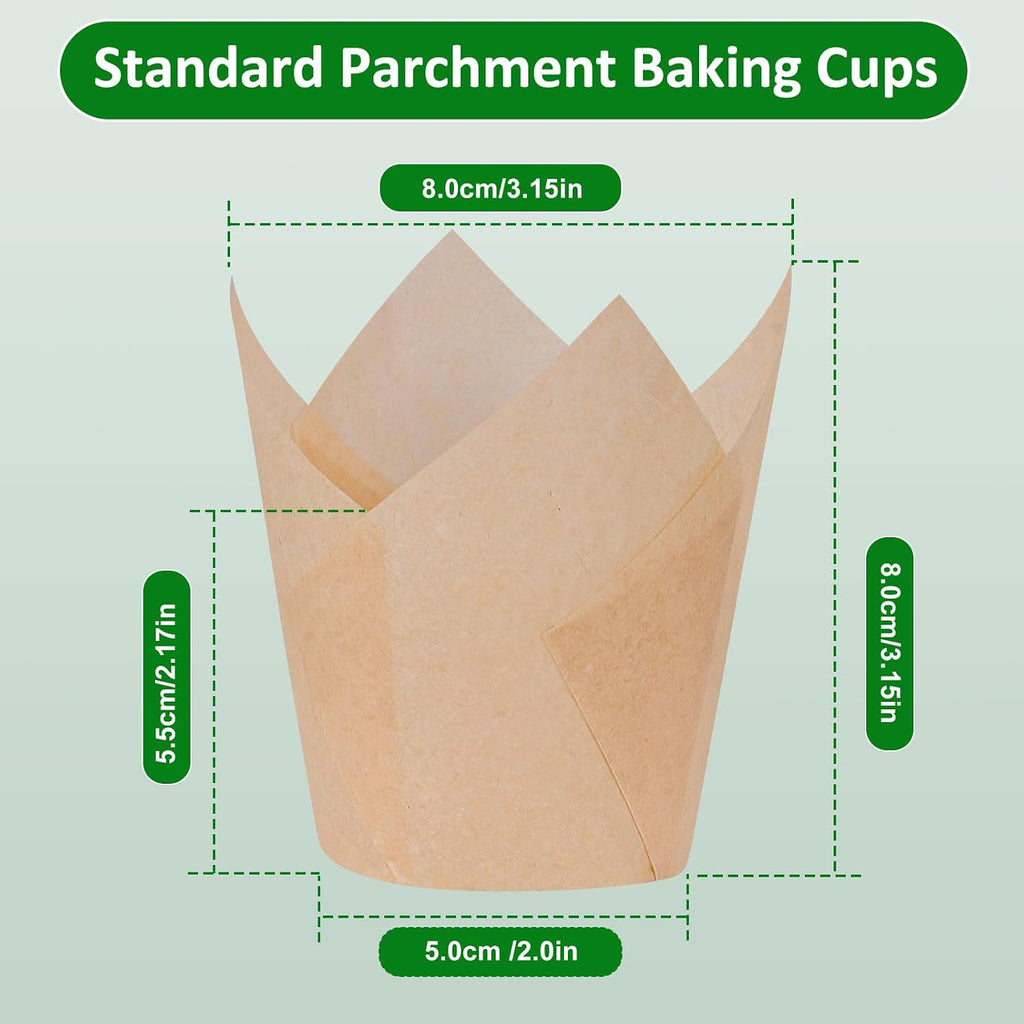 Caperci 150Pcs Natural Tulip Cupcake Liners Unbleached European Parchment Paper Baking Cups Muffin Liners For Party, Wedding, Christmas, Birthday