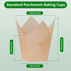 Caperci 150Pcs Natural Tulip Cupcake Liners Unbleached European Parchment Paper Baking Cups Muffin Liners For Party, Wedding, Christmas, Birthday