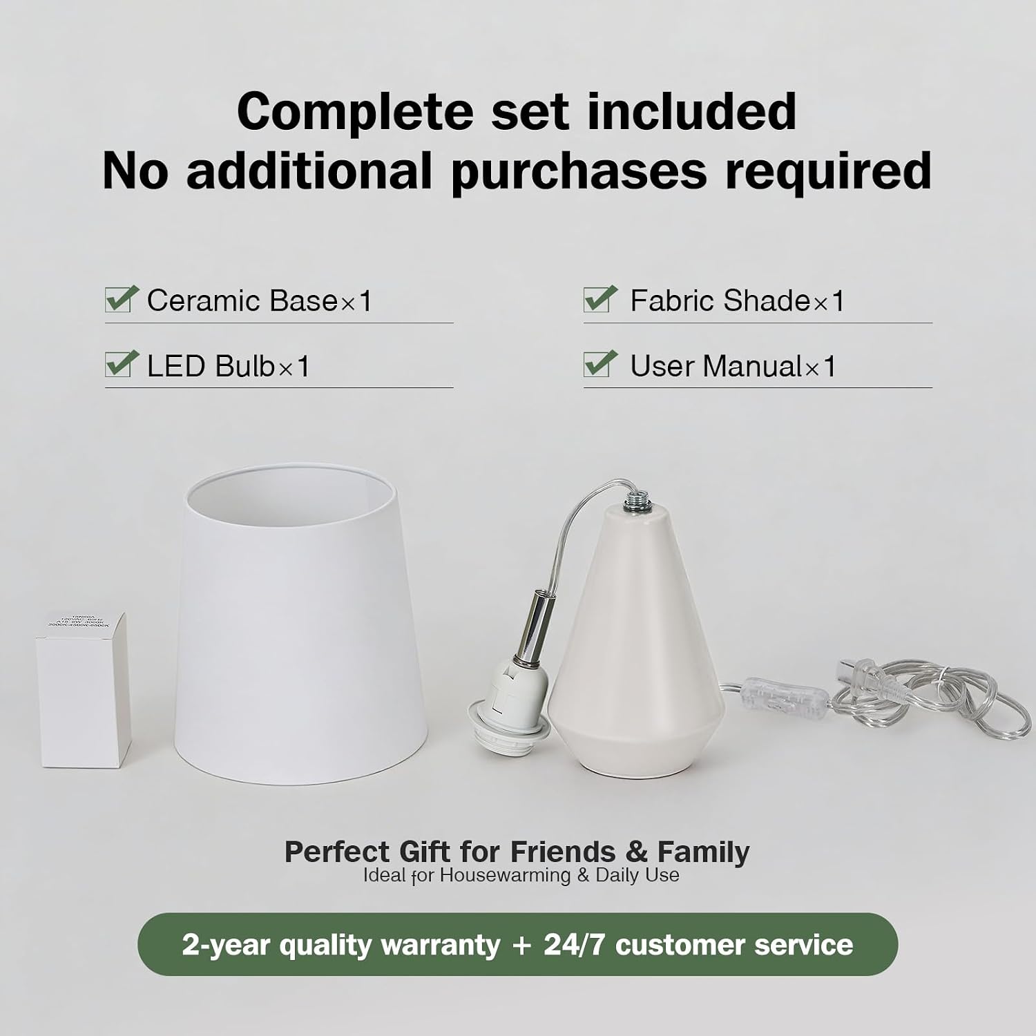 Small Bedside Table Lamp For Bedroom - Reading Desk Lamp With 3 Color Temperatures，15.5" Nightstand Ceramic Lamp With Fabric Shade For Kids Room,Living Room,Dorm,Home Office (White)