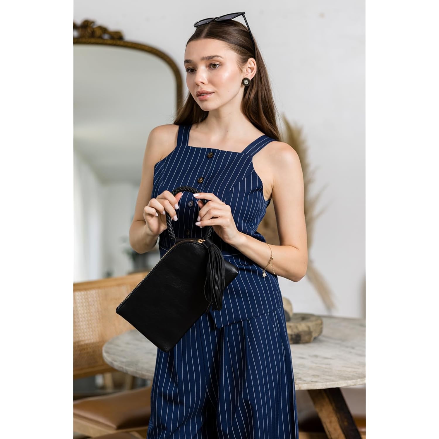 Womens Clutch Purse Wristlet Wallet Evening W/Hand Strap Casual Formal Vegan Leather - Metro Muse