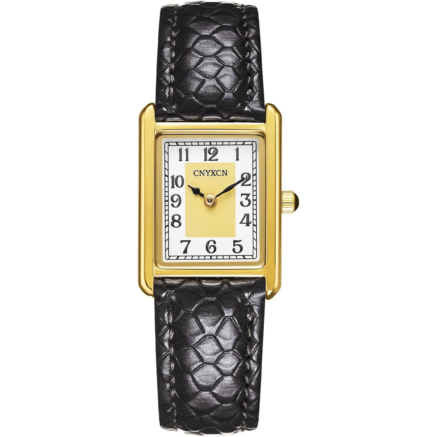 CNYXCN Women's Leather Strap Watch Vintage Gold Watches for Women Easy-Read Numeric Dial,Water-Resistant