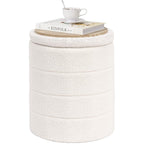 Round Storage Ottoman Foot Rest Stool With Tray Velvet Sherpa Folding Storage Ottoman,Boucle Foot Rest For Living Room, Bedroom, Dorm（White）