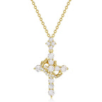 YIMERAIRE Upgraded Moissanite Crown Cross Necklace 14K Gold Vermeil 1.1 Carats Dainty Iced Out Easter Basket Stuffer Cross Jewelry S925 Sterling Silver Simple Gold Christian Faith Moissanite Cross Pendant Necklace For Women