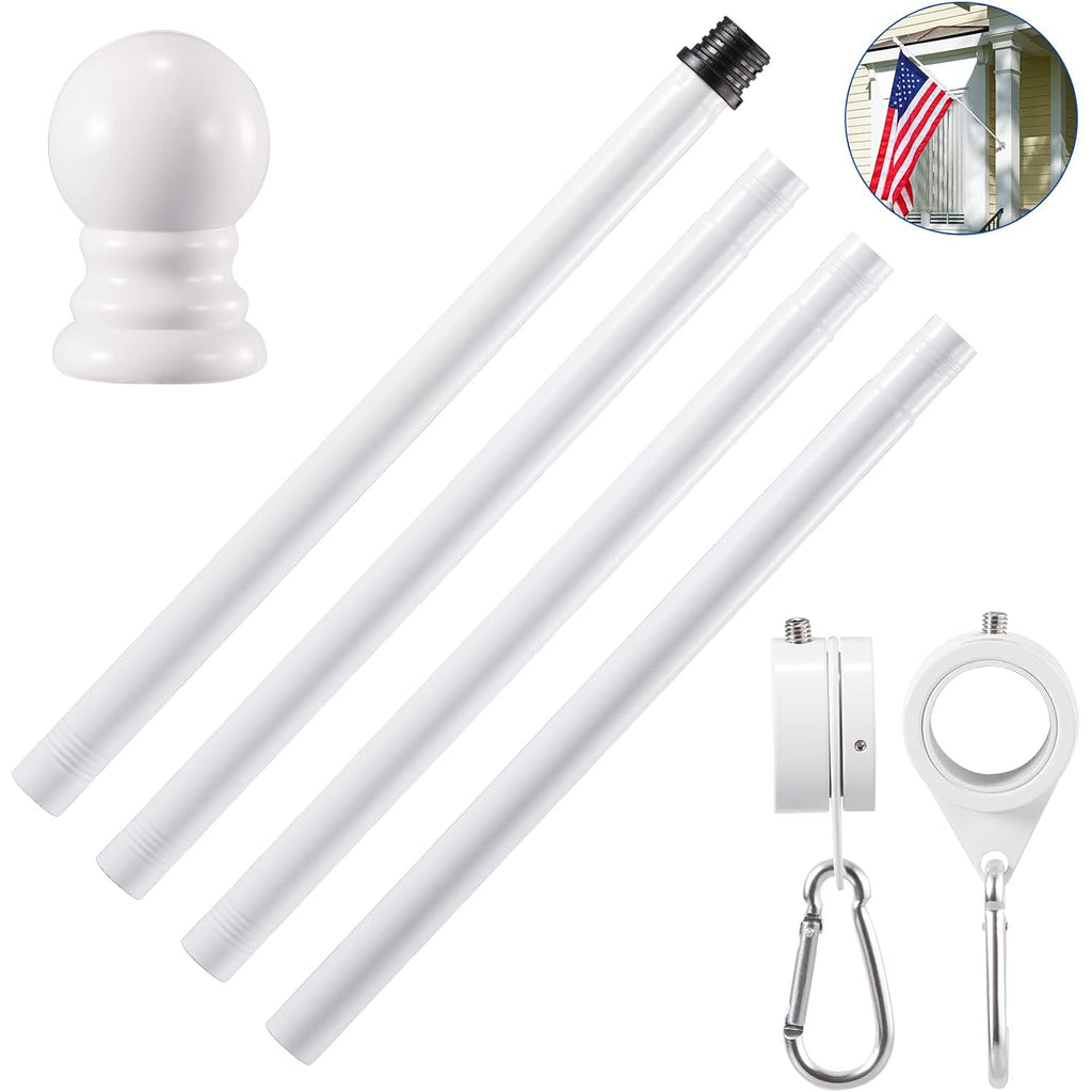 White Flag Pole Kit For House, 5 Ft Thickened Stainless Steel Outside Wall Mount Flagpole For 3X5' American Flag With 1" Tangle Free 360° Rotating Flag Pole Rings Hardware For Porch Residential