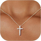 ChicSilver Personalized 925 Sterling Silver Dainty Small Cross/Heart/Butterfly/Star/Moon/Dot/Triangle Pendant Necklace for Women, Silver/Gold/Rose Gold/Black (with Gift Box)
