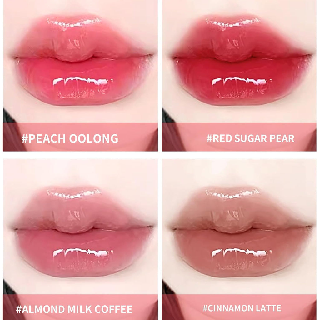 Blue Love 2Pcs Jelly Gloss Lipstick Set, High Shine & Moisturizing Melting Jelly Lip Balm, Long Lasting Plumping Lip Tint Gloss (Cinnamon Latte&Peach Oolong)