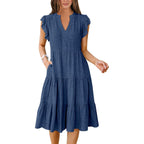 Anrabess Womens Summer Dress Ruffle Sleeve V Neck Midi Dresses Fashion Casual Fit Flowy Tiered Boho Beach Vacation Sundress