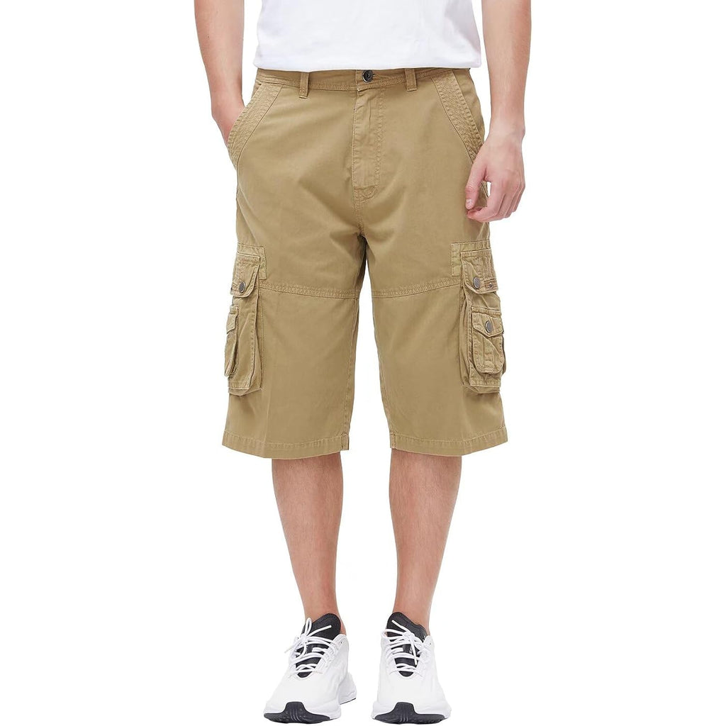 Best South Men'S Capri Long Twill Cargo Shorts Below Knee 13 Inches Cotton Relaxed Fit Casual Multi-Pocket