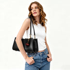 Shoulder Bag Medium Pu Leather Tote Bag For Women Trendy Designer Handbag With Cherry Pendant For Travel Work