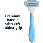 Amazon Basics 5-Blade Razor Handle for Women, Includes 12 Cartridges and Shower Hanger, 14 Piece Set, Blue