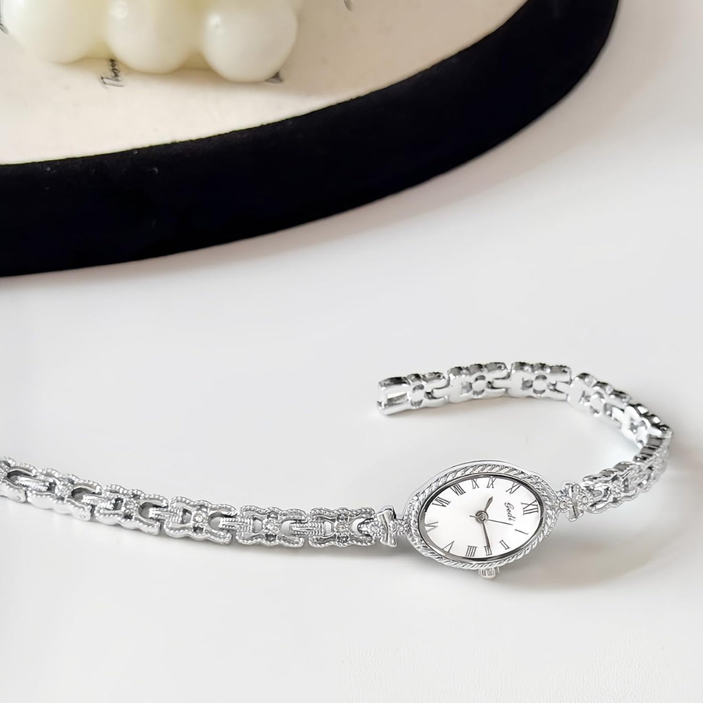 Fashion Vintage Gold Oval Quartz Watches For Women - Alloy Steel Band Slim Bracelet - Roman Numerals Numbers - Dainty Elegant Dress Wristwatch Waterproof