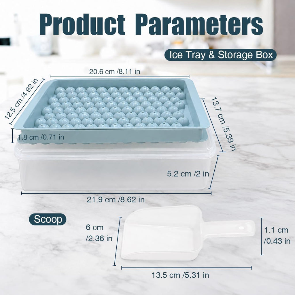 Mini Ice Cube Trays For Freezer With Lid, 0.55" Pebble Ice | 2 Trays-Blue, With Ice Box & Scoop. For Iced Coffee, Bottles, Juice & Everyday Drinks, Easy Twist Release, Stackable