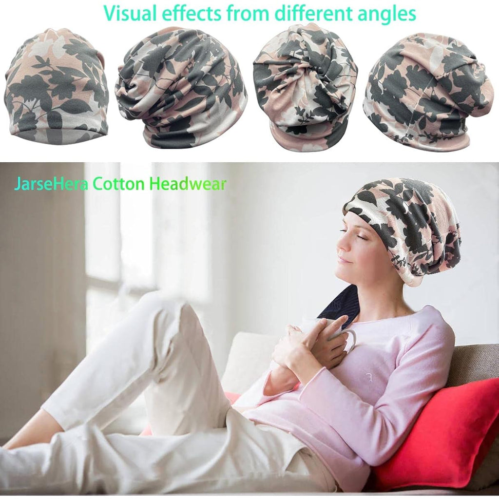JarseHera Womens Slouchy Beanie Soft Chemo Caps Breathable Cancer Headwear Hats Turban 1 Pair,flower Style A-pink