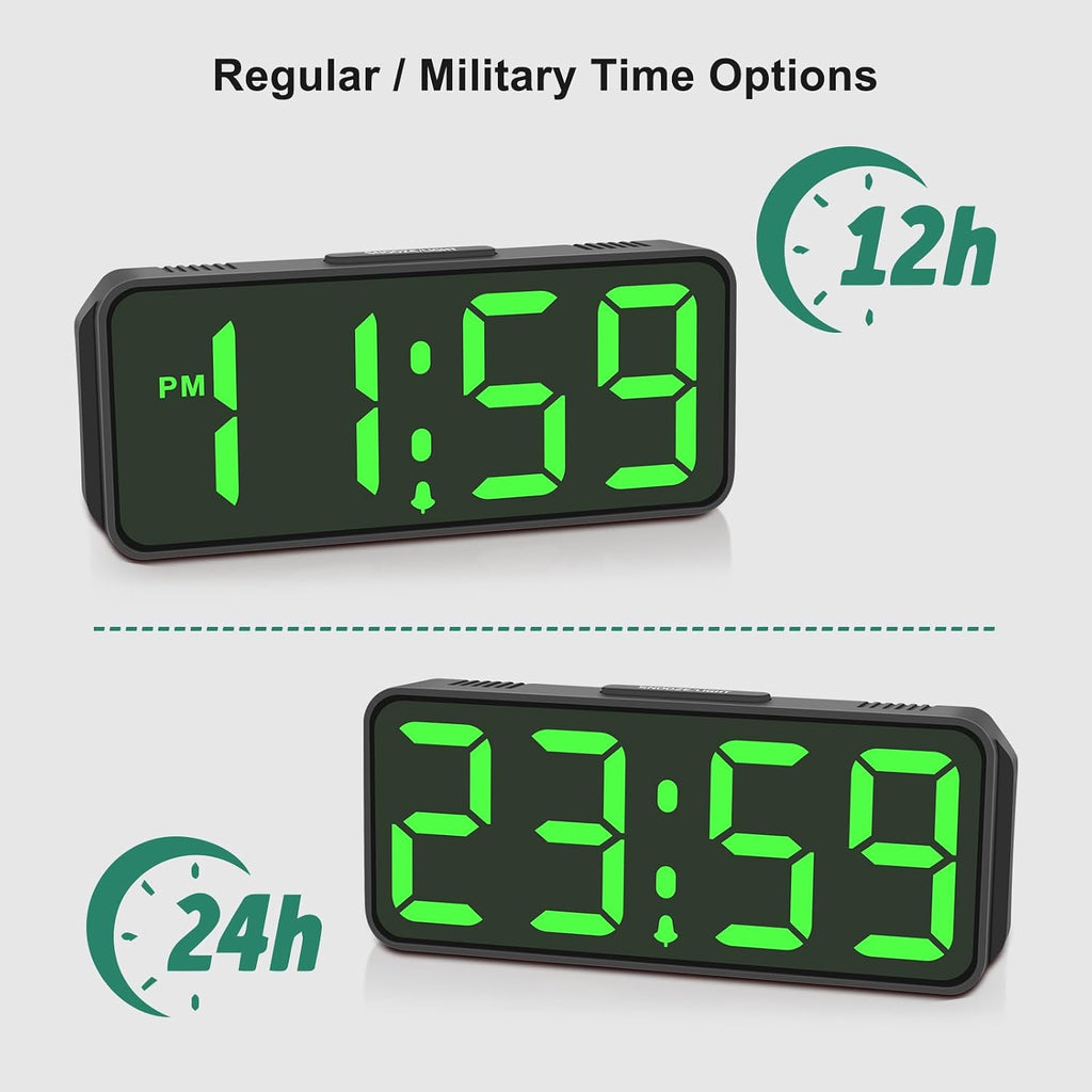 Peakeep Small Slim Digital Alarm Clock Battery Operated For Bedrooms Bedside, Cordless Tiny Travel Portable Desk Clock, Large Numbers Auto Dimmable, Led Display 4 Dimmers, 5 Alarm Volumes