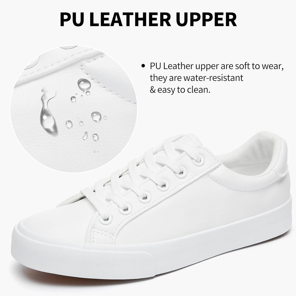 Sernial Womens White Tennis Shoes Pu Leather Sneakers Casual Walking Shoes For Women