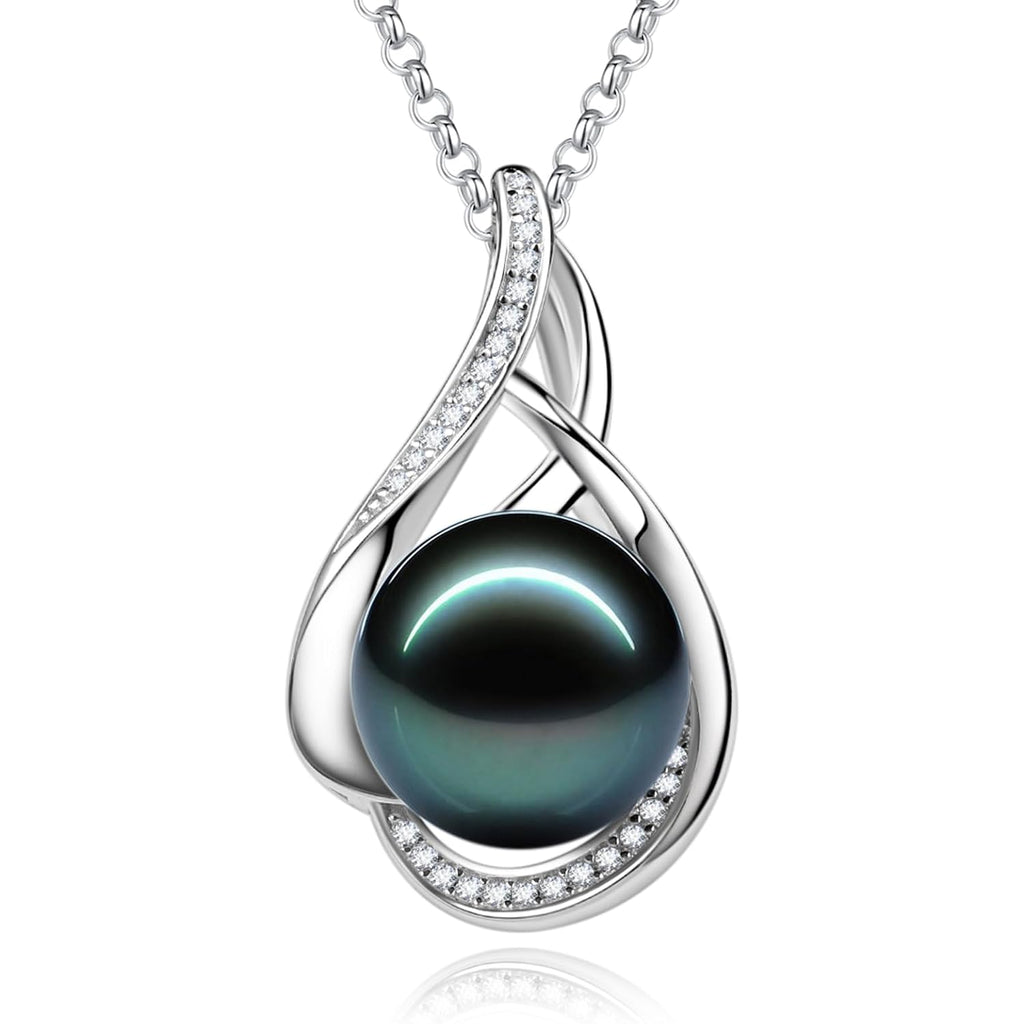 FANCIME Gift for Women Wife Natural Tahitian Pearl Necklace Sterling Silver Mysterious Ocean Treasure 10-12MM Black Pearl Luxury Jewelry Gift for Women, Mother, Wife, 16"+2" Adjustable