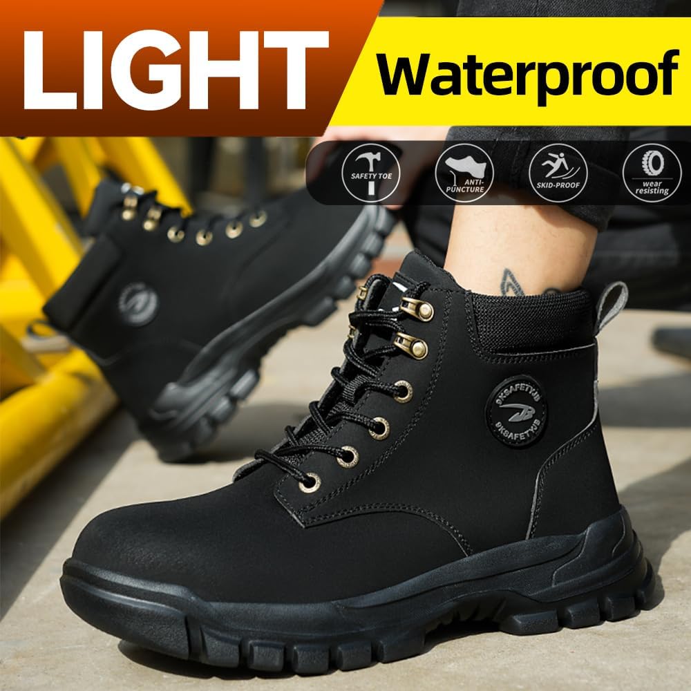 Steel Toe Boots For Women Wateproof Safety Shoes Men Lightweight Composite Toe Boots Leather Construction Steel Work Shoes