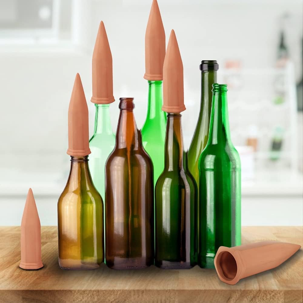 10 Pack Terracotta Watering Spikes, Plant Watering Devices Wine Bottle Automatic Plant Self Watering Spikes For Vacations, Self-Watering Stakes For Indoor Outdoor Plants