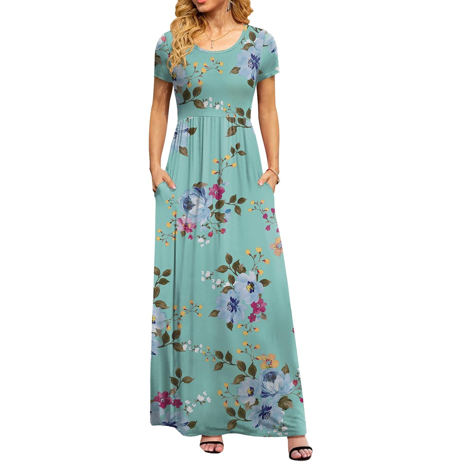 Db Moon Womens 2026 Summer Maxi Dresses Casual Short Sleeve Empire Waist Spring Long Dress With Pockets