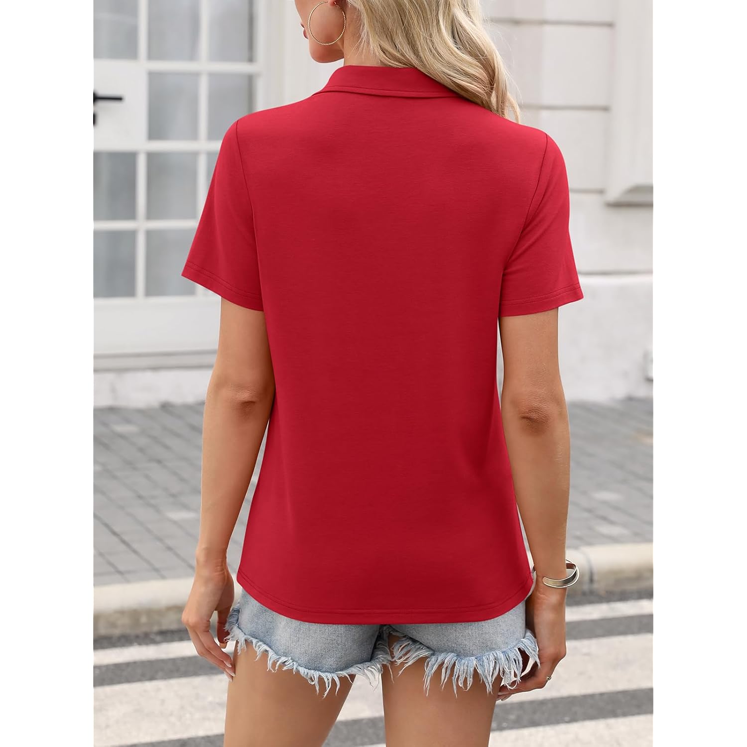 Women's Polo Shirts Short Sleeve V Neck Summer Tops Business Casual Collared Shirts Loose Tees