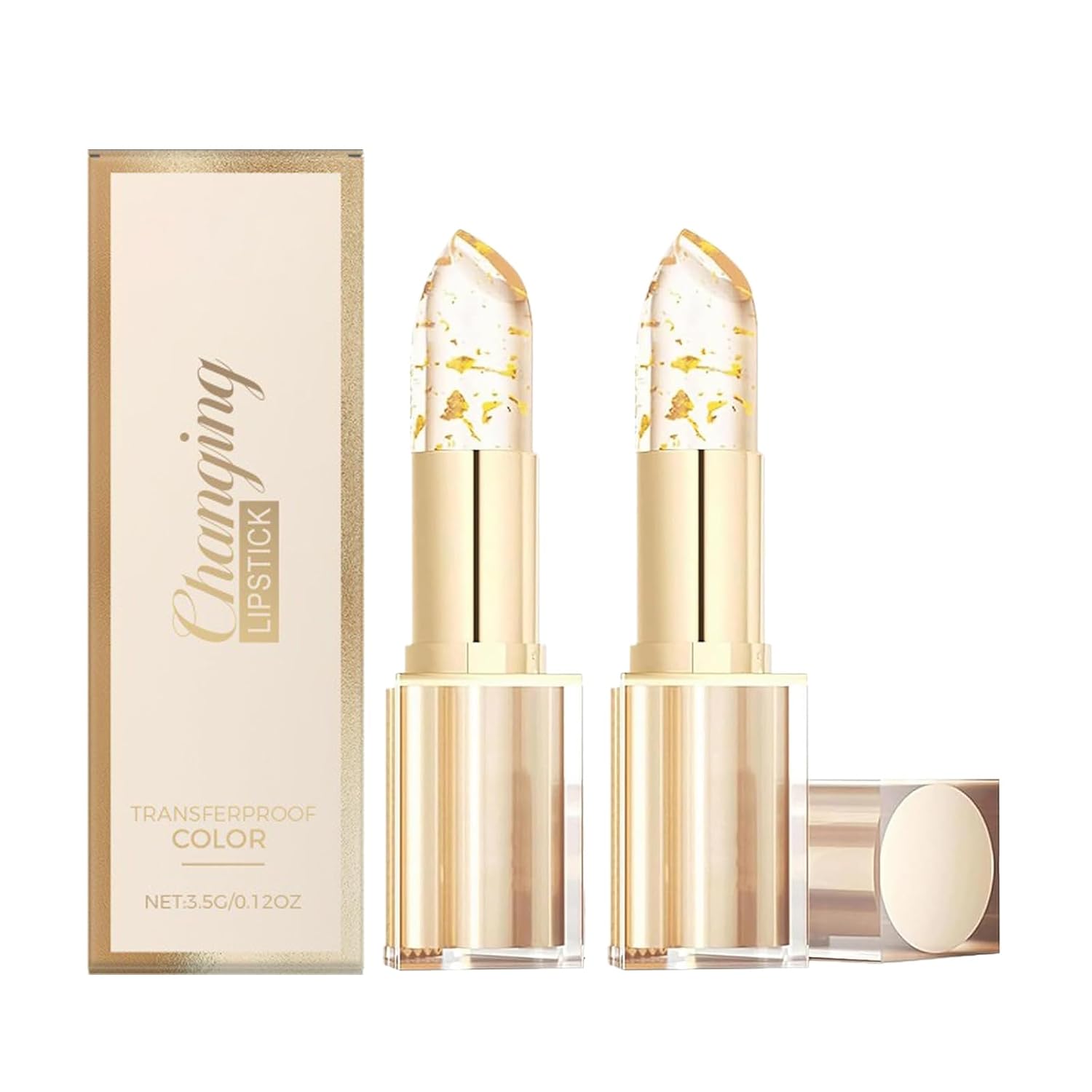Sulily 2Pcs Color Changing Lipstick, Skin-Adaptive Lipstick, Ph Lip stick Color Changing 24 Hours Long Lasting & Moisturizing Lip Gloss, Clear Lip stick for Women, Birthday Gifts for Women, Gold