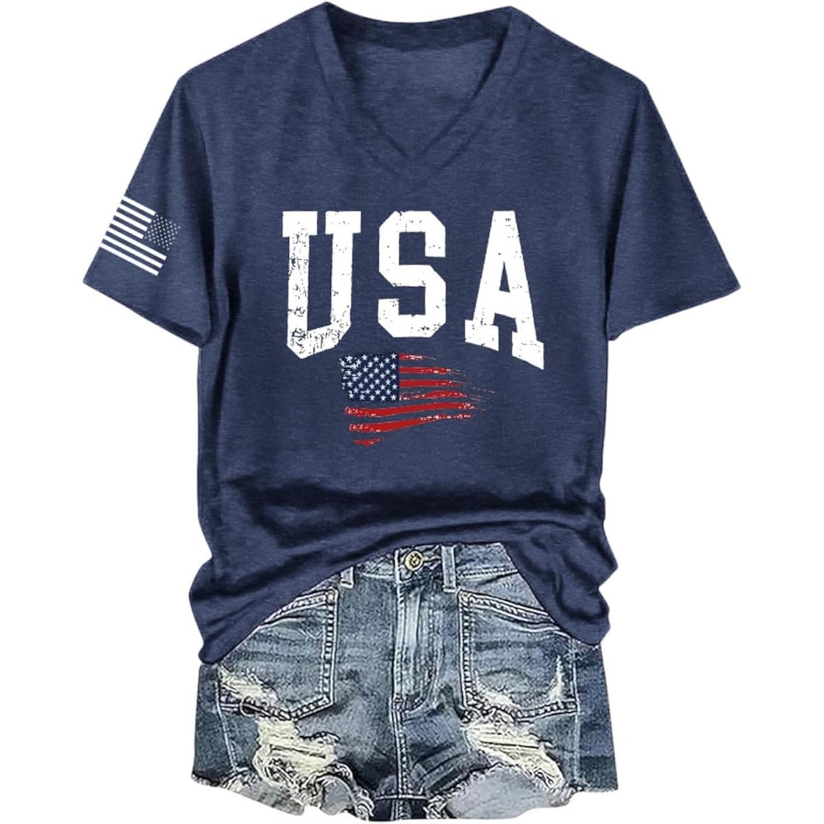 4th of July Shirt for Women:American Flag T-Shirt Stars and Stripes Graphic Tee Red White and Blue Summer Patriotic Tops