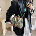Vintage Embroidered Flower Handbag Retro Pearl Chain Crossbody Bag Clutch Kiss Lock Top Handle Shoulder Purse Wallet 2026