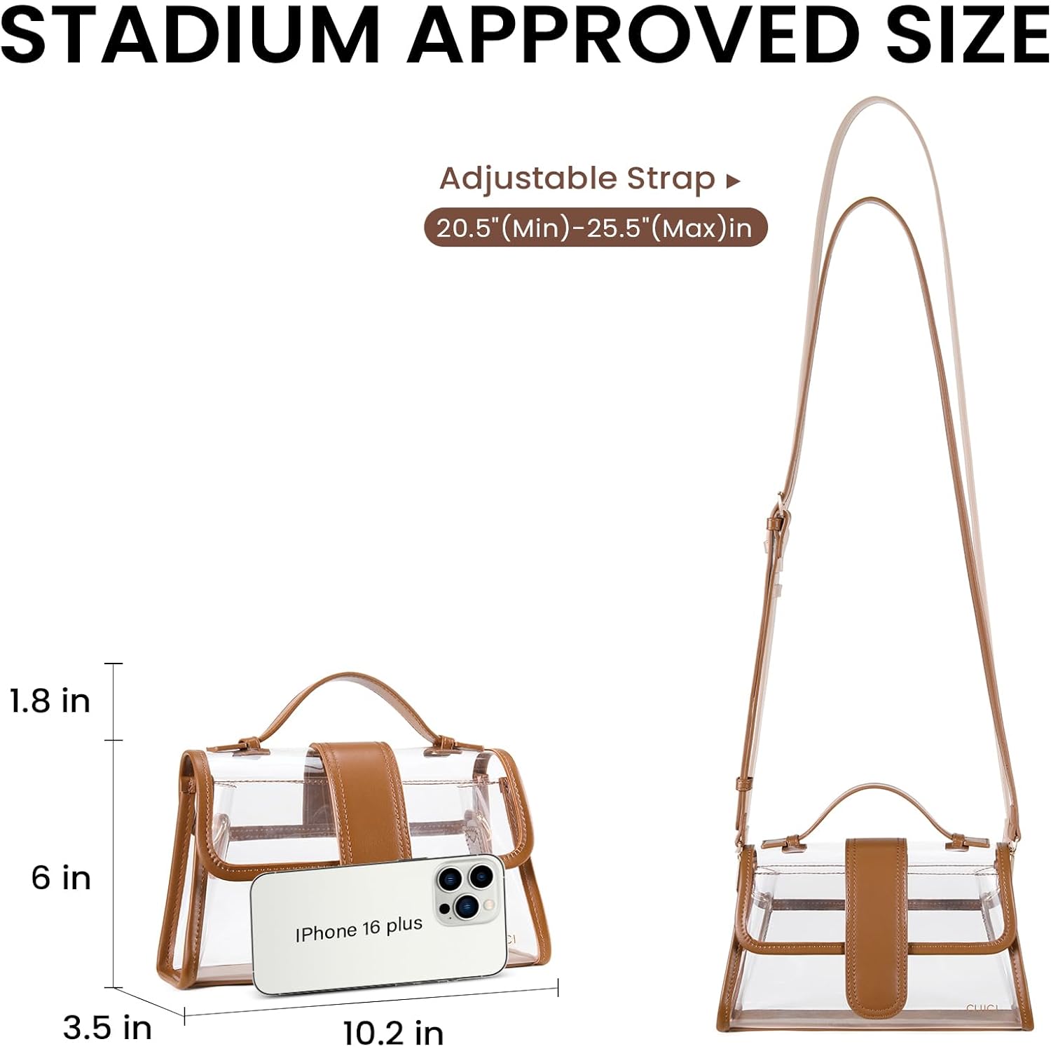 CLUCI Clear Bag for Stadium Events Crossbody Purses for Women Stadium Approved Clear Bag for Concerts Sports Festivals