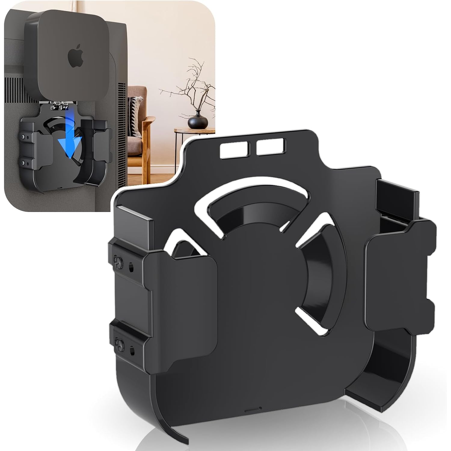 Mount For Apple Tv, Wall Mount Behind Tvs Bracket, Black Apple Tv Holder Compatible With All Apple Television Generations (Including All 4K Models), Easy Screw Mount Or Stick On Back Of Tvs