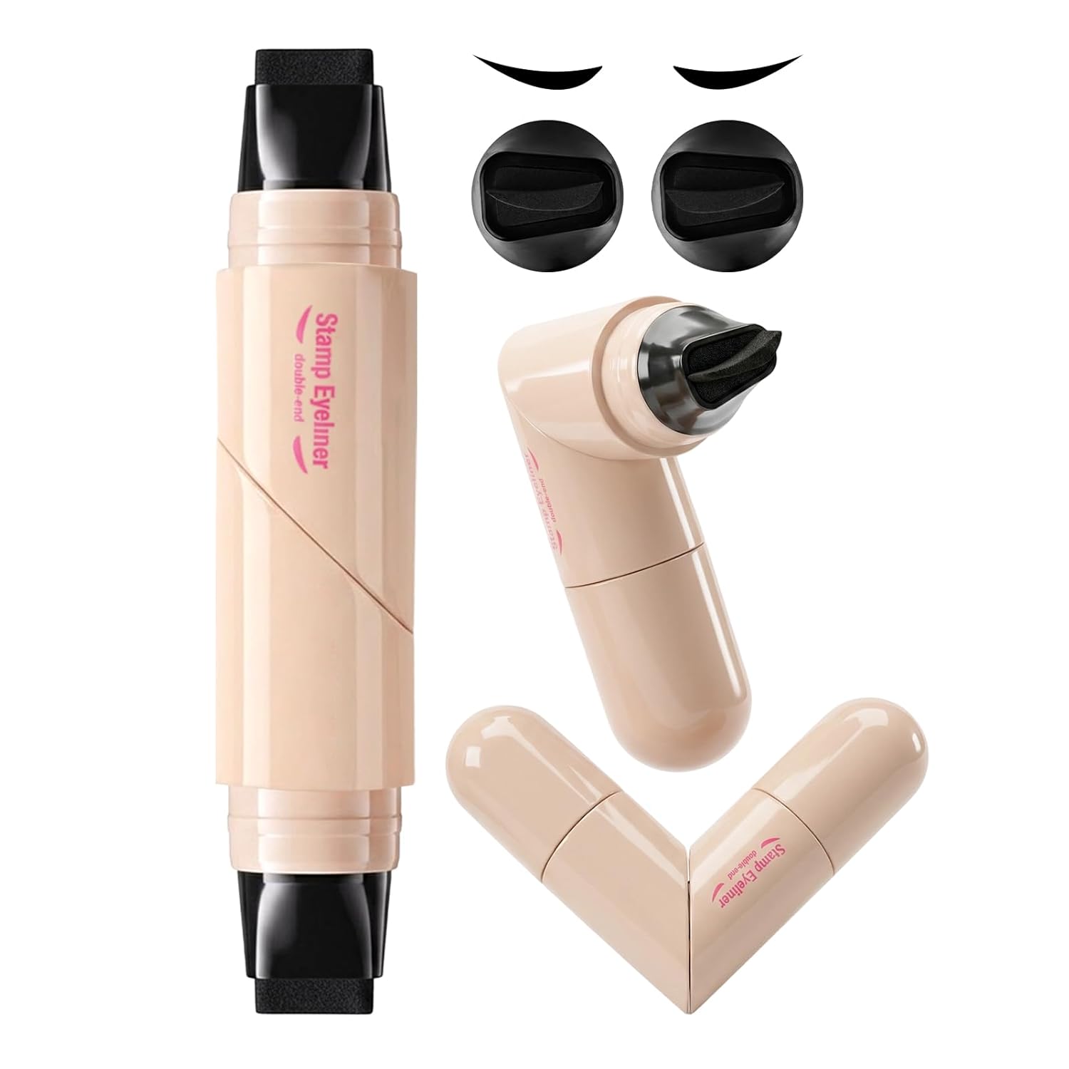 Erinde Winged Eyeliner Stamp Pen, Dual-Ended Eyeliner Stamp Wingliner, L/R Symmetry Cat Eye Makeup Tool, Quick-Dry, Long-Lasting, Smudge-Proof Rotating Eye Liner Stamp for Beginners, Black