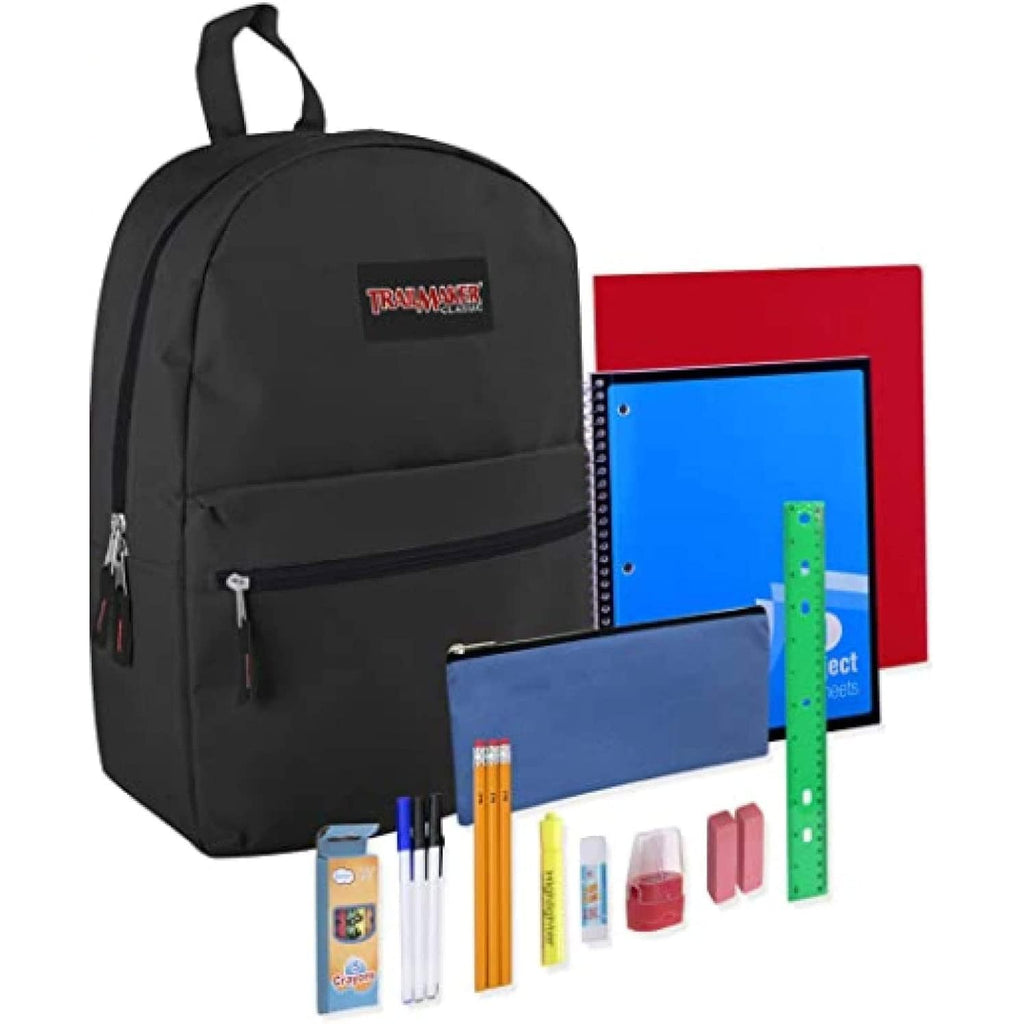 Trail Maker Backpack With School Supplies For Kids - 20 Piece Back To School Supplies With 17" Backpack (Black)