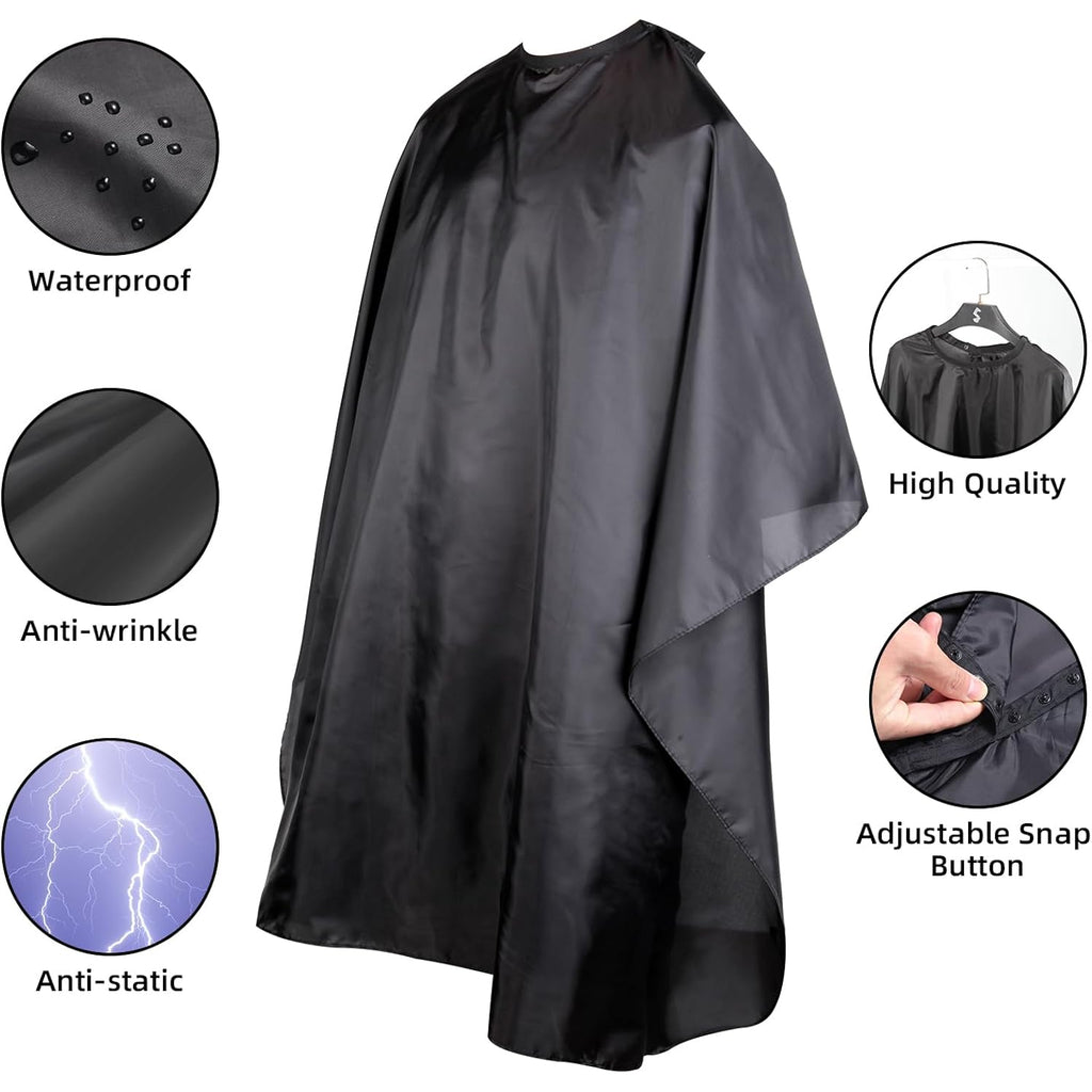 Professional Hair Cutting Cape With Adjustable Snap Closure, Salon Barber Cape,Waterproof Hairdressing Salon Cape - 57" X 51"(Black)