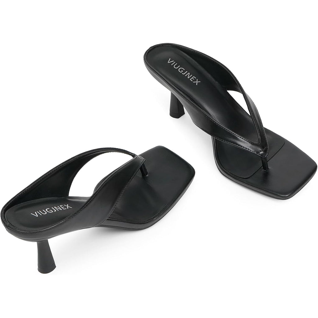 Women’S Kitten Heels Flip Flops Slip On Open Toe Low Heels Thong Square Slide Summer Fashion Party Heeled Dressy Sandals For Women
