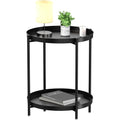 Eknitey 2 Tier End Table - Metal Side Table Waterproof Small Sofa Coffee Side Tables Bedroom Indoor Outdoor With Removable Tray For Living Room Bedroom Balcony And Office (Black)
