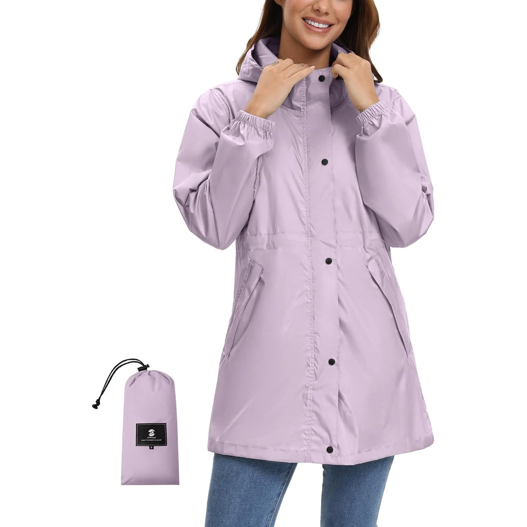 Saphirose Women'S Lightweight Long Rain Jacket Packable Raincoat Hooded Outdoor Trench Coats