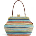 Kiss Lock Purses And Handbags Straw Purse Large Kisslock Bag Kiss-Lock Woven Bag Kiss Clasp Shoulder Handbag Summer Vacation