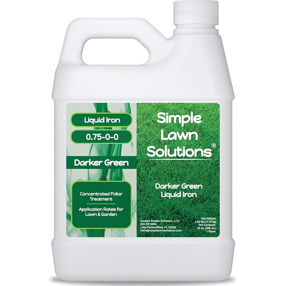 Simple Lawn Solutions - Liquid Iron Fertilizer Darker Green - Chelated Micronutrients - Concentrated Green Booster For Turf Grass, Indoor Plants And Outdoor Garden (32 Ounce)