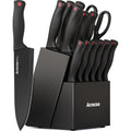 Knife Set, Astercook 15 Pieces Knife Sets for Kitchen with Block, Dishwasher Safe Kitchen Knife Set with Built in Sharpener Block, German Stainless Steel Kitchen Utensils Set
