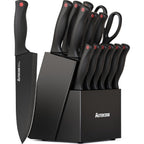 Knife Set, Astercook 15 Pieces Knife Sets for Kitchen with Block, Dishwasher Safe Kitchen Knife Set with Built in Sharpener Block, German Stainless Steel Kitchen Utensils Set