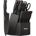 Knife Set, Astercook 15 Pieces Knife Sets For Kitchen With Block, Dishwasher Safe Kitchen Knife Set With Built In Sharpener Block, German Stainless Steel Kitchen Utensils Set