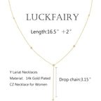 LuckFairy Lariat Necklace for Women，Dainty Gold Long Necklaces 14k Gold Plated CZ Lips Bead Y-Shaped Drop Chain Necklace Simple Gold Layered Necklaces for Women Trendy Gold Jewelry Gifts for Women
