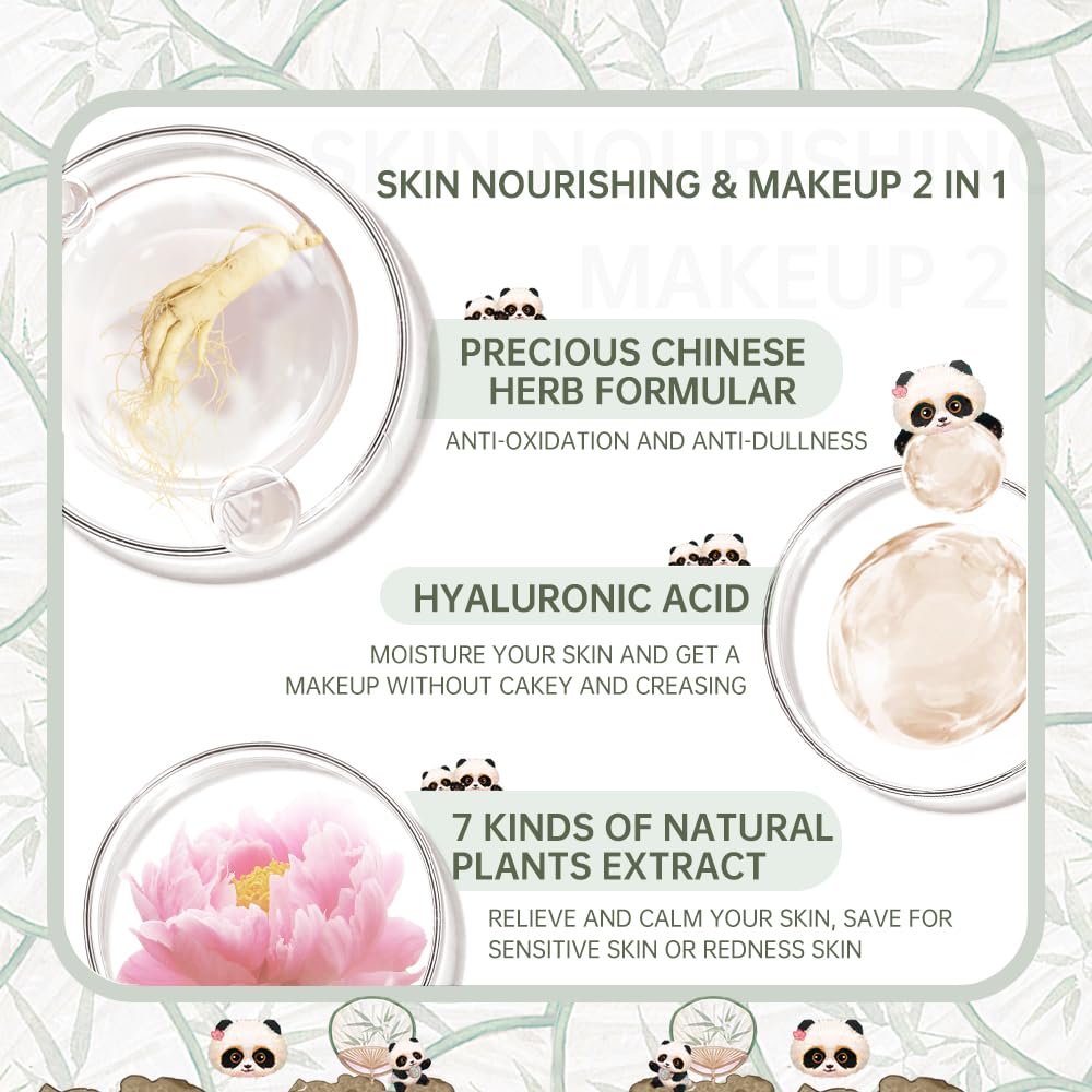 Catkin Panda Land Full Coverage Cushion Fondation, Breathable Hydrating Nourishing Poreless Face Makeup Save For Sensitive Skin,Sheer Finish (C02 Light Beige)
