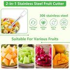 2-in-1 Stainless Steel Fruit Cutter, Watermelon Slicer with Fork, Dual Head Watermelon Fork Slicer Tool for Cubes, Fruit Knife with Round Handle for Home Kitchen, Picnic & Party (1Pack)