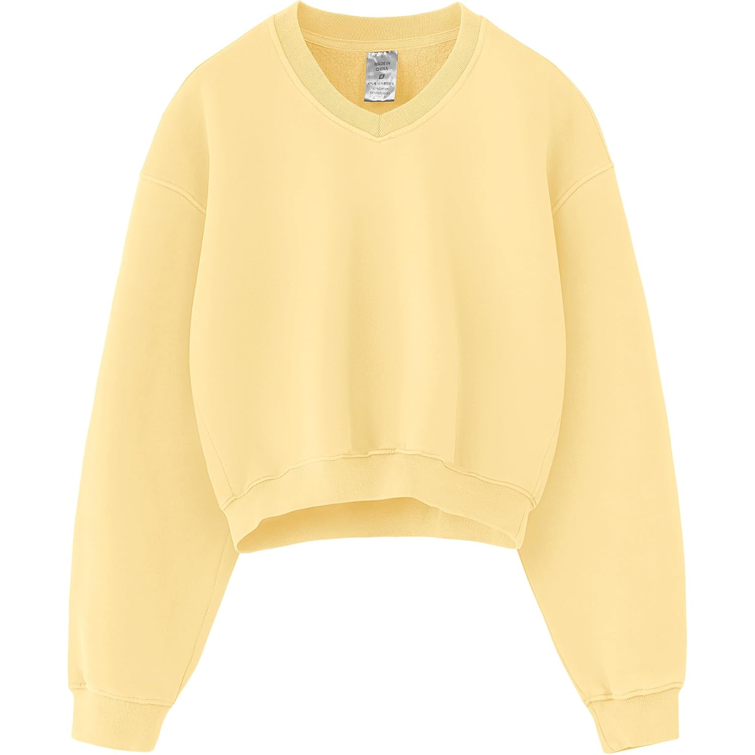 Hatant Cropped Sweatshirt For Women, V Neck Acid Wash Crop Pullover, Soft Fleece Long Sleeve Relaxed Fit Sweatshirt For Women